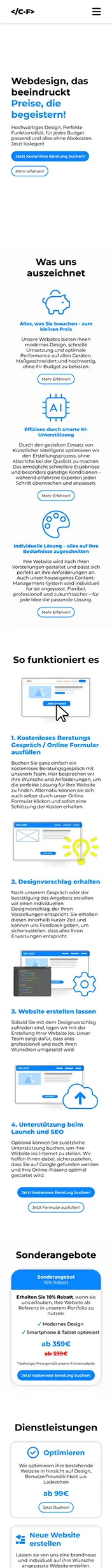 Screenshot der Website C-F Webdesign – Mobilversion