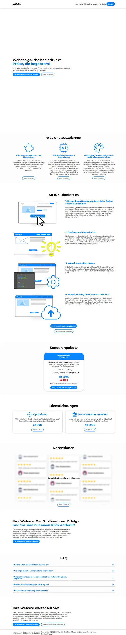 Screenshot der Website C-F Webdesign – Desktopversion